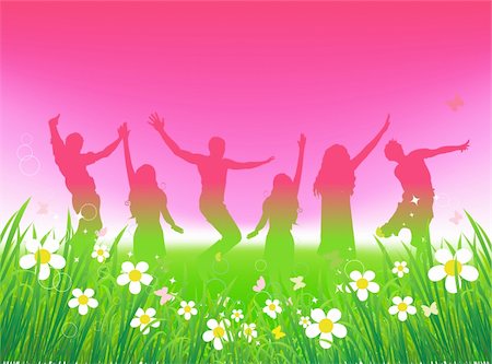 Funny peoples dancing on green field Stock Photo - Budget Royalty-Free & Subscription, Code: 400-04718736