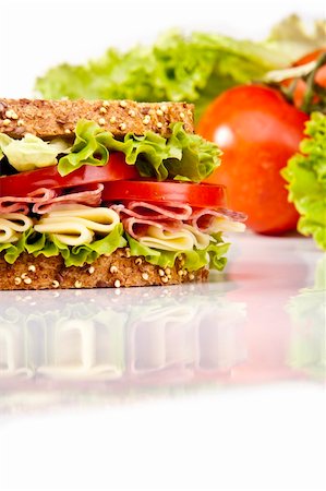 Salami sandwich with cheese lettuce and tomato Stock Photo - Budget Royalty-Free & Subscription, Code: 400-04718830