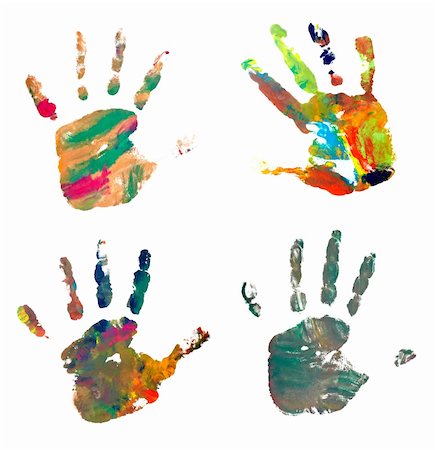 finger painting - collection of colored hand prints on white background Stock Photo - Budget Royalty-Free & Subscription, Code: 400-04719397