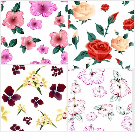 simsearch:400-04821095,k - Four cute floral seamless pattern. Vector illustration Photographie de stock - Aubaine LD & Abonnement, Code: 400-04719435