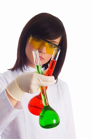 simsearch:400-05670362,k - Woman with chemical tubes in the laboratory on white Stock Photo - Budget Royalty-Free & Subscription, Code: 400-04719575