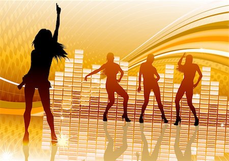 silhouette of dancers at party - Illustration vectorielle du parti abstract Background avec dancing silhouettes fille Photographie de stock - Aubaine LD & Abonnement, Code: 400-04719719