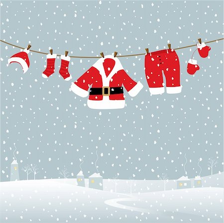 snowflakes on window - Christmas card design with Santa laundry Foto de stock - Super Valor sin royalties y Suscripción, Código: 400-04710017