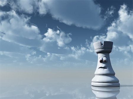 simsearch:400-04710081,k - white chess rook with comic face under cloudy blue sky - 3d illustration Photographie de stock - Aubaine LD & Abonnement, Code: 400-04710081