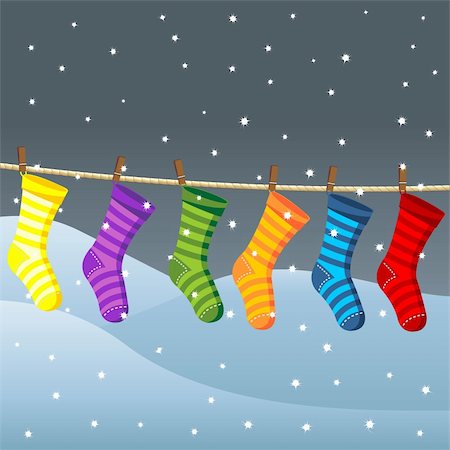 pnog (artist) - Clothes line for Christmas socks over snow field Foto de stock - Super Valor sin royalties y Suscripción, Código: 400-04710104