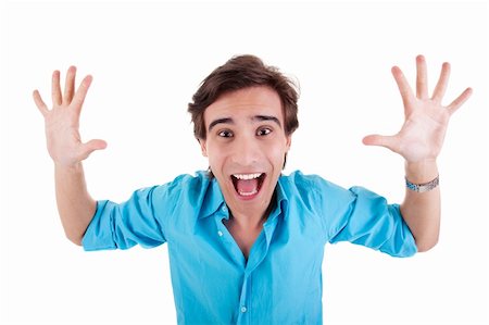 simsearch:400-04343310,k - Portrait of a very happy young man with his arms raised, and hands open Photographie de stock - Aubaine LD & Abonnement, Code: 400-04710508