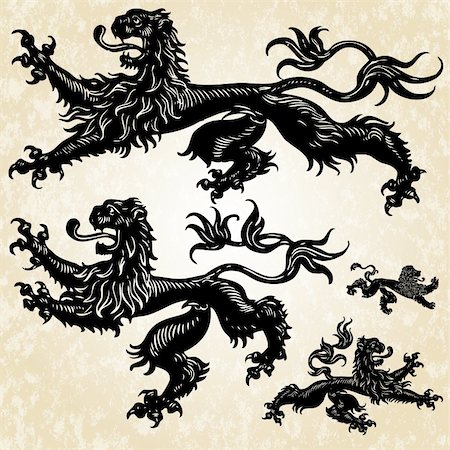 Detailed gothic lions. 5 unique illustrations. Easy to change color. Stock Photo - Budget Royalty-Free & Subscription, Code: 400-04710780