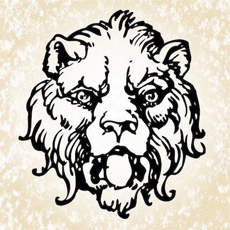 Illustrated gothic lion head. Easy to change colors. Stock Photo - Budget Royalty-Free & Subscription, Code: 400-04710993