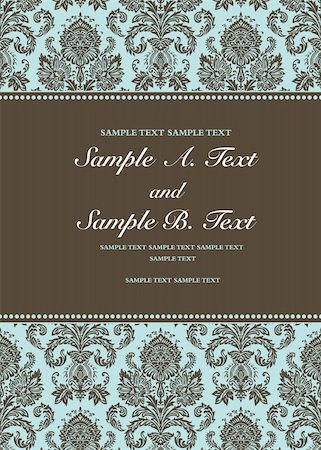 simsearch:400-04711057,k - Vector damask frame with sample text. Perfect as invitation or announcement. Pattern is included as seamless swatch. All pieces are separate. Easy to change colors. Stock Photo - Budget Royalty-Free & Subscription, Code: 400-04711001