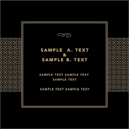 Vector gold frame with sample text. Perfect as invitation or announcement. Pattern is included as seamless swatch. All pieces are separate. Easy to change colors. Stock Photo - Budget Royalty-Free & Subscription, Code: 400-04711040