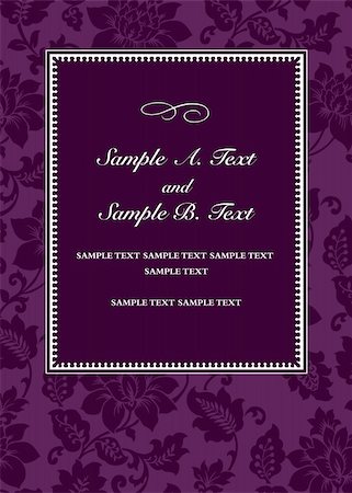 Vector purple floral frame with sample text. Perfect for 5x7 invitation or announcement. All pieces are separate. Easy to change colors. Stock Photo - Budget Royalty-Free & Subscription, Code: 400-04711086