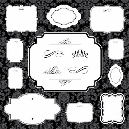 damask vector - Vector frame and ornament set. Easy to scale and edit. All pieces are separated. Pattern is included as a seamless swatch. Stock Photo - Budget Royalty-Free & Subscription, Code: 400-04711176