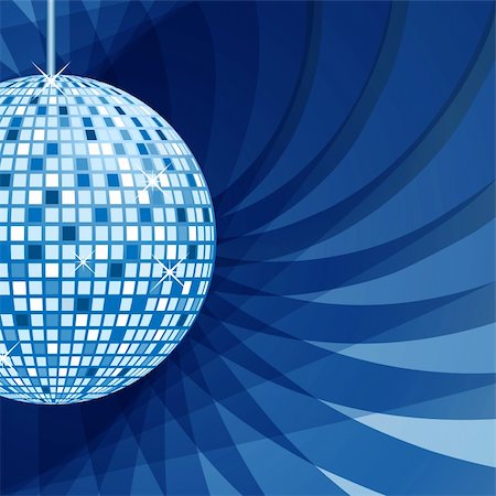 simsearch:600-07156431,k - Disco ball in blue with sparkles set on an elegant blue abstract background. Foto de stock - Super Valor sin royalties y Suscripción, Código: 400-04711553