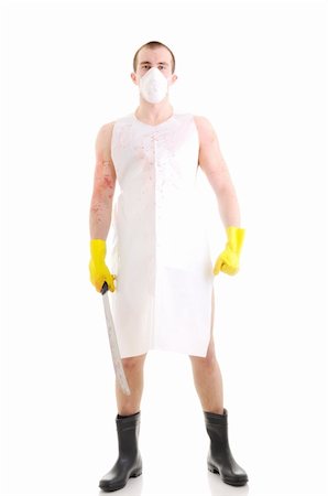 rubber hand gloves - Young man with big knife over white Stock Photo - Budget Royalty-Free & Subscription, Code: 400-04711757