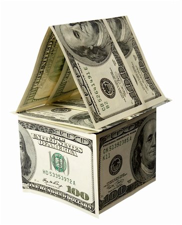 simsearch:628-05818023,k - close up of miniature house  built of paper currency on white background with clipping path Foto de stock - Super Valor sin royalties y Suscripción, Código: 400-04711788