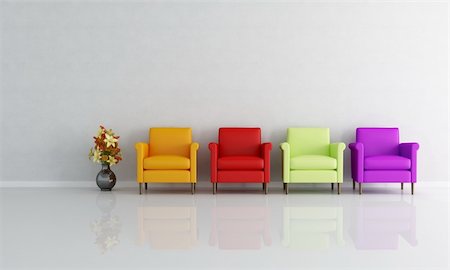 simsearch:400-04156984,k - four colored armchair in a empty living room - rendering Stockbilder - Microstock & Abonnement, Bildnummer: 400-04712064