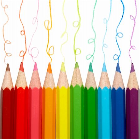 paint supplies - close up of color pencils art supplies with path on white background with clipping path Stock Photo - Budget Royalty-Free & Subscription, Code: 400-04712070