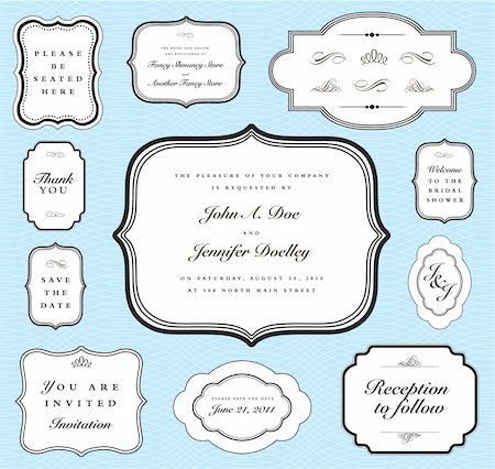 simsearch:400-07759145,k - Set of vector ornate frames with sample text. Perfect as invitations or announcements. Background pattern is included as seamless swatch. All pieces are separate. Easy to change colors and edit. Stock Photo - Budget Royalty-Free & Subscription, Code: 400-04712153