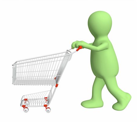 3d puppet, going for purchases - over white Stock Photo - Budget Royalty-Free & Subscription, Code: 400-04712568