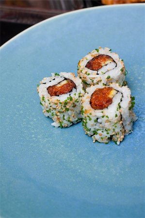 simsearch:400-05119569,k - Fresh japanese salmon sushi served on a white plate Stock Photo - Budget Royalty-Free & Subscription, Code: 400-04712613