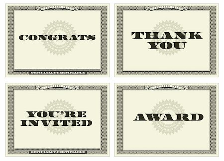 scroll parchments - Set of vector money-like backgrounds. Perfect as ornate certificates, awards, or invitations. Wavy currency background pattern is included as seamless swatch. All pieces are separate. Easy to change colors and edit. Stock Photo - Budget Royalty-Free & Subscription, Code: 400-04712696