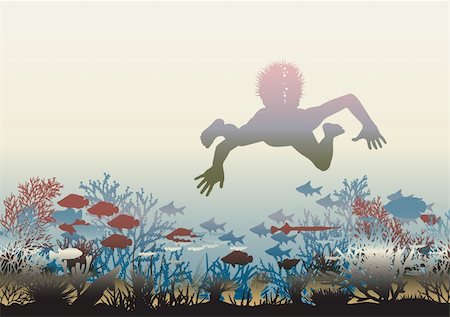 Editable vector illustration of a boy swimming over a coral reef Stock Photo - Budget Royalty-Free & Subscription, Code: 400-04712877