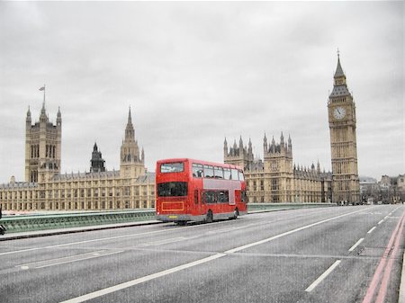 Rainy day at the Houses of Parliament with red bus, London, UK Stock Photo - Budget Royalty-Free & Subscription, Code: 400-04712911