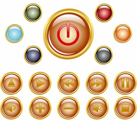 vector illustration of a set of a gold media buttons. Stock Photo - Budget Royalty-Free & Subscription, Code: 400-04712989