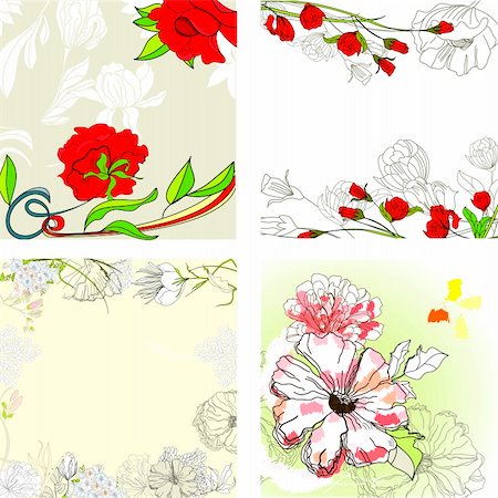 flower border design of rose - Set of romantic floral background Stock Photo - Budget Royalty-Free & Subscription, Code: 400-04713284