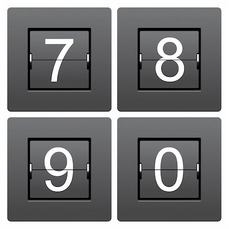 Numeric series 7 to 0 from mechanical scoreboard figures. Vector Photographie de stock - Aubaine LD & Abonnement, Code: 400-04713492