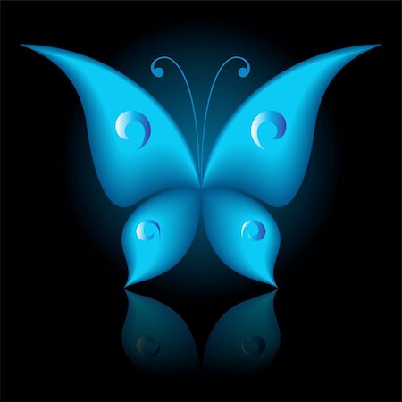 simsearch:400-05254138,k - Vector illustration of blue icon simply butterfly on black background Foto de stock - Royalty-Free Super Valor e Assinatura, Número: 400-04724163