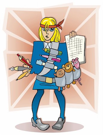 Cartoon illustration of blonde girl student ready to exam Stock Photo - Budget Royalty-Free & Subscription, Code: 400-04724204