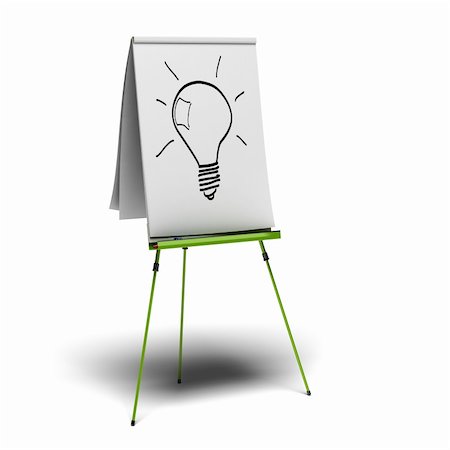 green flipchart with a light bulb drawn on it, image is over a white background Stock Photo - Budget Royalty-Free & Subscription, Code: 400-04724350