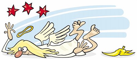 Cartoon illustration of angel which fall on banana skin Stock Photo - Budget Royalty-Free & Subscription, Code: 400-04724403