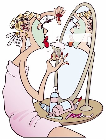 Illustration of woman doing make-up Foto de stock - Super Valor sin royalties y Suscripción, Código: 400-04724675