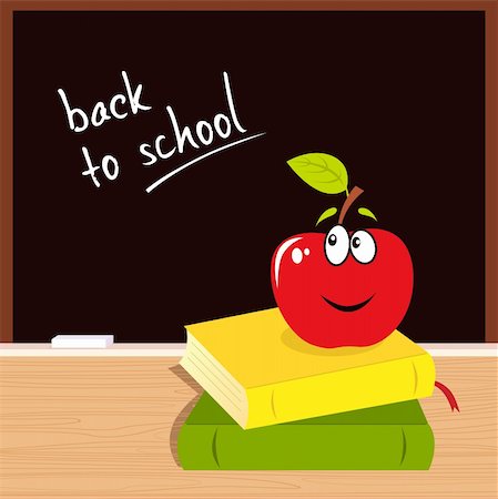 simsearch:400-04222125,k - Vector Illustration of red apple, books and black board with "Back to school" sign. Photographie de stock - Aubaine LD & Abonnement, Code: 400-04724972