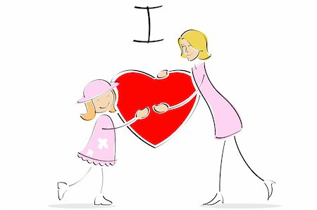 family abstract - illustration of mother and daughter hugging heart and expressing their feelings Stock Photo - Budget Royalty-Free & Subscription, Code: 400-04725205