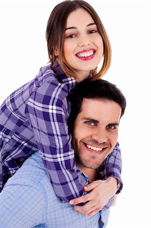 simsearch:400-04549295,k - Portrait of young man giving piggyride to her girlfriend against isolated white background Foto de stock - Royalty-Free Super Valor e Assinatura, Número: 400-04725229