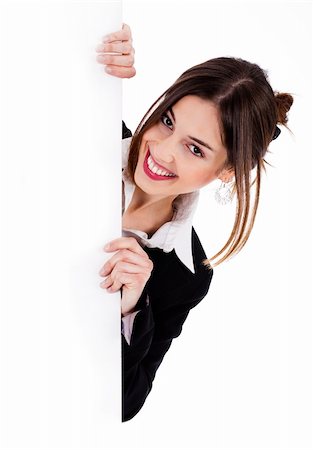 simsearch:400-04364119,k - Portrait of lady holding blank board on an isolated background Fotografie stock - Microstock e Abbonamento, Codice: 400-04725231