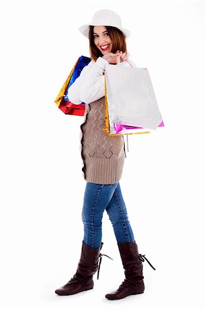 simsearch:400-04322097,k - Full length of of lady posing with shopping bags on white background Stock Photo - Budget Royalty-Free & Subscription, Code: 400-04725233