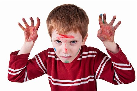 simsearch:400-05745952,k - Child simulating threat, with both hands painted red and raised Stock Photo - Budget Royalty-Free & Subscription, Code: 400-04725869