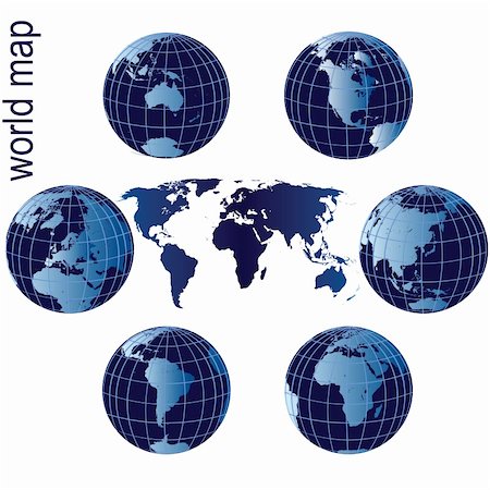 simsearch:400-05349061,k - Set of Earth globes and world map Foto de stock - Super Valor sin royalties y Suscripción, Código: 400-04726444