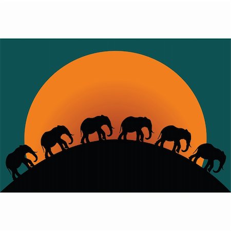 simsearch:400-04815686,k - Silhouette of elephants at twillight Foto de stock - Super Valor sin royalties y Suscripción, Código: 400-04726454