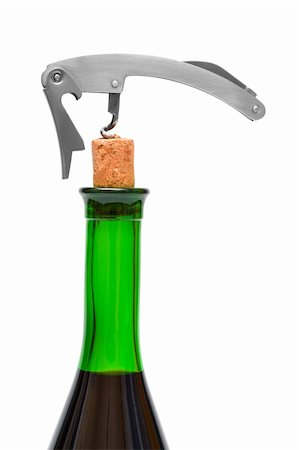 simsearch:659-06671105,k - Corkscrew, cork and bottle on a white background Stockbilder - Microstock & Abonnement, Bildnummer: 400-04726715