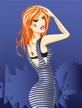 ptits_ptits (artist) - Redhead girl in striped. Vector illustration Photographie de stock - Aubaine LD & Abonnement, Code: 400-04726712