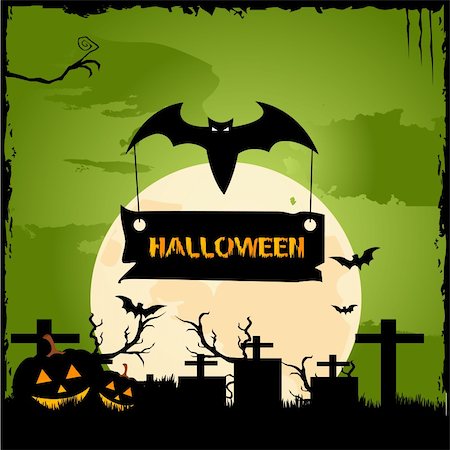 simsearch:400-09052600,k - illustration of bat holding halloween board in graveyard Stock Photo - Budget Royalty-Free & Subscription, Code: 400-04726854