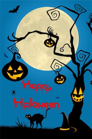 simsearch:400-07774937,k - illustration of halloween with glowing pumpkin,cat and halloween hat Foto de stock - Super Valor sin royalties y Suscripción, Código: 400-04726857
