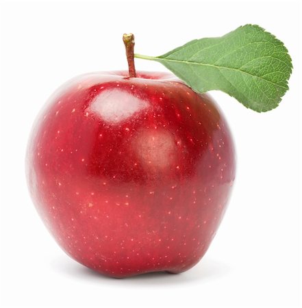 simsearch:400-07714506,k - Red apple with green leaf Photographie de stock - Aubaine LD & Abonnement, Code: 400-04726875