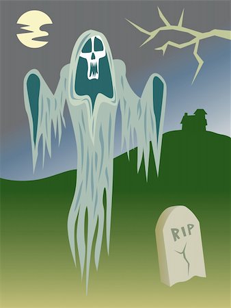 scary cartoon zombie picture - Ghost out haunting in the graveyard at night. Stock Photo - Budget Royalty-Free & Subscription, Code: 400-04727391