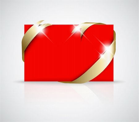 posters with ribbon banner - Christmas or wedding card - Golden ribbon around blank red paper,  where you should write your text Stock Photo - Budget Royalty-Free & Subscription, Code: 400-04727541